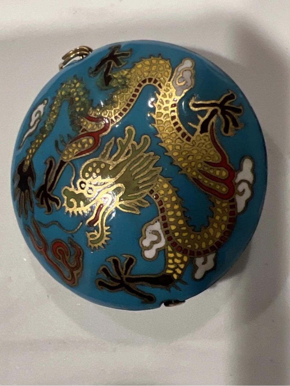 VTG Cloisonné Chinese DRAGON FOO DOG Keepsake Locket Pendant  1 3/4”